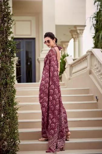 Purple Designer Printed Cotton silk blend Saree With Blouse