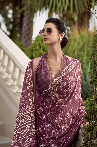 Purple Designer Printed Cotton silk blend Saree With Blouse