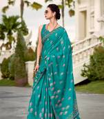 Teal Green Designer Printed Cotton silk blend Saree With Blouse