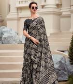 Black Designer Printed Cotton silk blend Saree With Blouse
