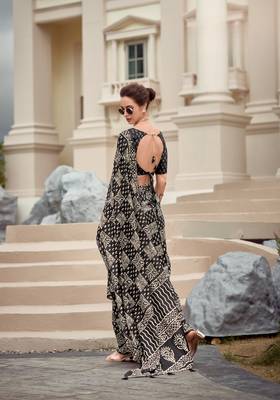 Black Designer Printed Cotton silk blend Saree With Blouse 2