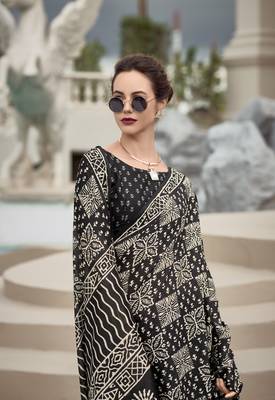Black Designer Printed Cotton silk blend Saree With Blouse 3
