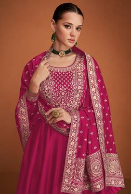 Pink embroidered premium silk blend anarkali suit 2