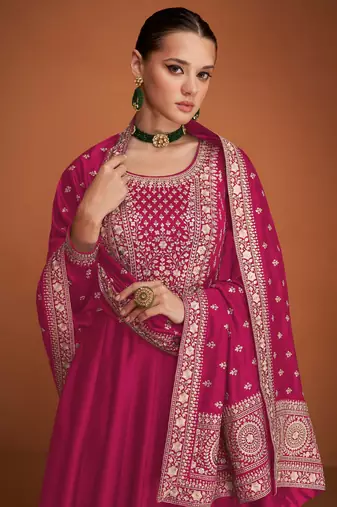 Pink embroidered premium silk blend anarkali suit