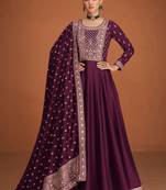 Purple embroidered premium silk anarkali suit