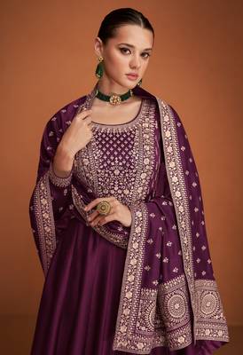 Purple embroidered premium silk anarkali suit 2