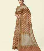 Peach woven cotton silk saree with blouse
