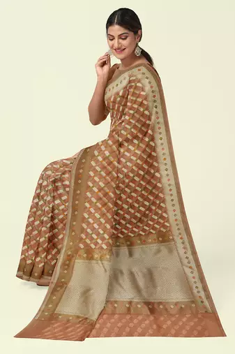 Peach woven cotton silk saree with blouse