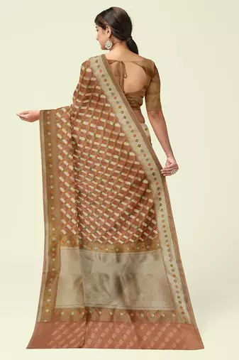 Peach woven cotton silk saree with blouse