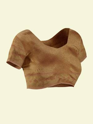 Peach woven cotton silk saree with blouse 5