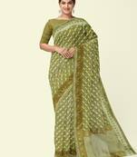 Green woven cotton silk saree with blouse