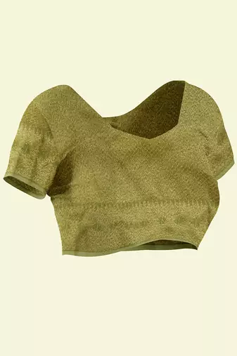 Green woven cotton silk saree with blouse