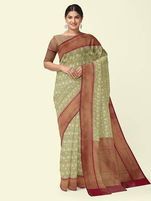 Off white woven cotton silk saree with blouse 1
