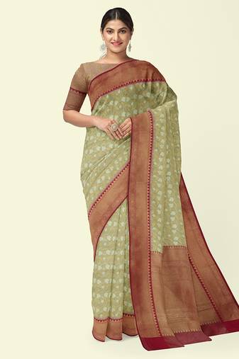 Off white woven cotton silk saree with blouse