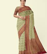 Off white woven cotton silk saree with blouse