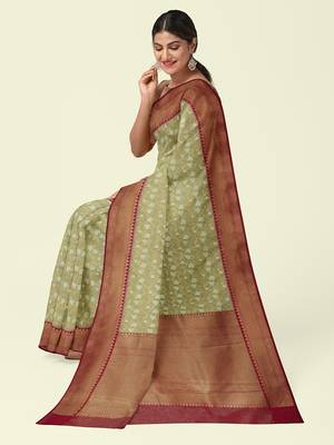 Off white woven cotton silk saree with blouse 2