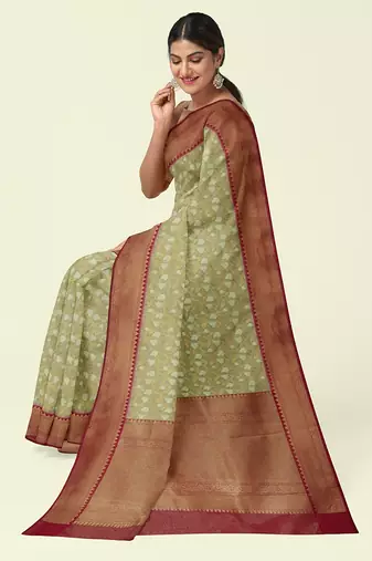 Off white woven cotton silk saree with blouse