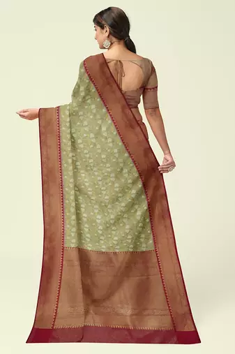 Off white woven cotton silk saree with blouse