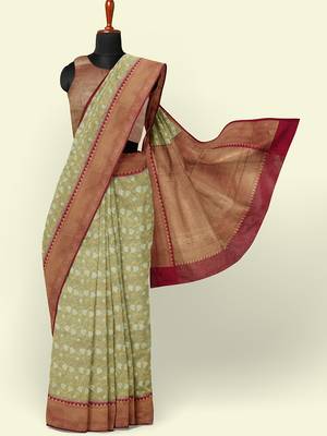 Off white woven cotton silk saree with blouse 4