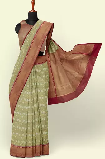 Off white woven cotton silk saree with blouse