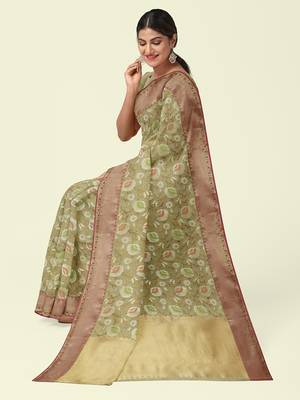Beige woven cotton silk saree with blouse 2