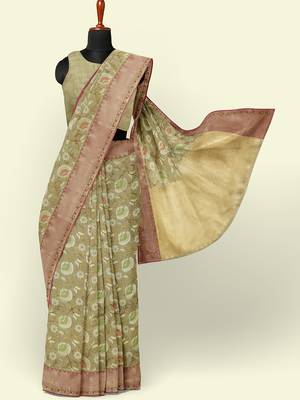 Beige woven cotton silk saree with blouse 4