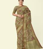 Beige woven cotton silk saree with blouse