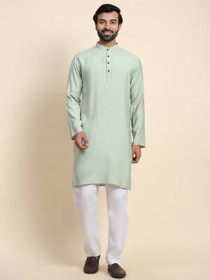 Green viscose rayon plain solid kurta 1