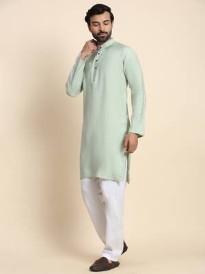 Green viscose rayon plain solid kurta 4