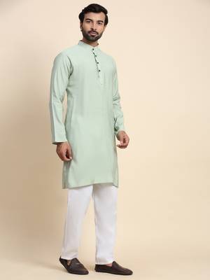 Green viscose rayon plain solid kurta 5