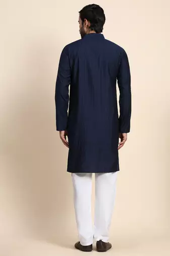 Navy blue viscose rayon self weaved kurta