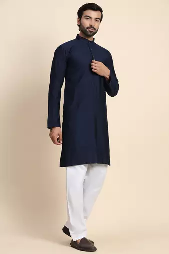 Navy blue viscose rayon self weaved kurta