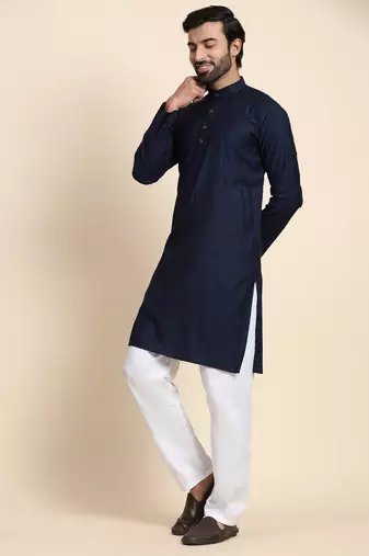 Navy blue viscose rayon self weaved kurta