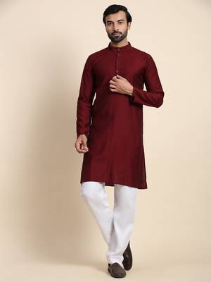 Maroon viscose rayon self weaved kurta 1