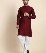 Maroon viscose rayon self weaved kurta