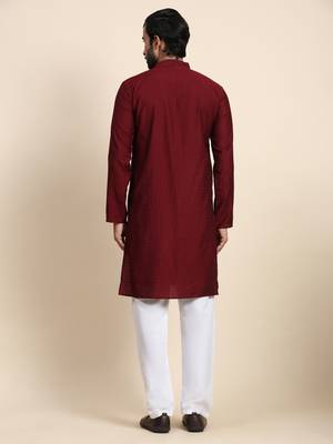 Maroon viscose rayon self weaved kurta 3