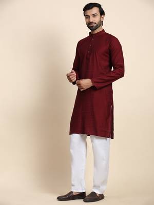 Maroon viscose rayon self weaved kurta 4