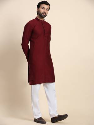 Maroon viscose rayon self weaved kurta 5