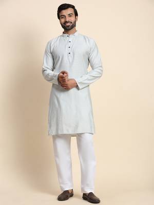 Light grey viscose rayon self weaved kurta 1