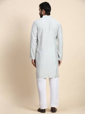 Light grey viscose rayon self weaved kurta 3