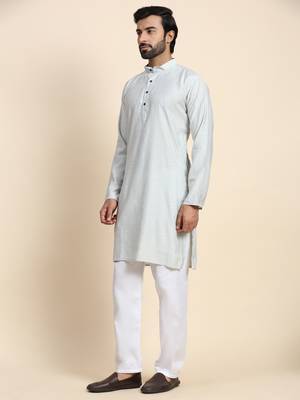 Light grey viscose rayon self weaved kurta 4