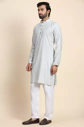 Light grey viscose rayon self weaved kurta