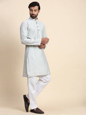 Light grey viscose rayon self weaved kurta 5