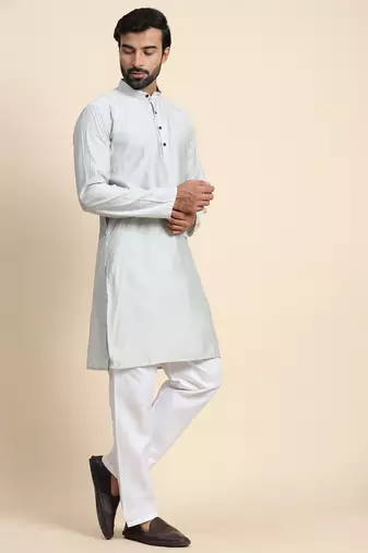 Light grey viscose rayon self weaved kurta