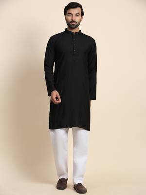 Black viscose rayon self weaved kurta 1