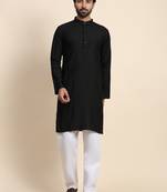 Black viscose rayon self weaved kurta