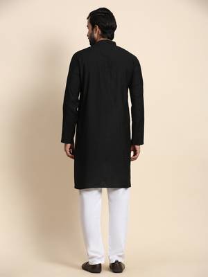 Black viscose rayon self weaved kurta 3