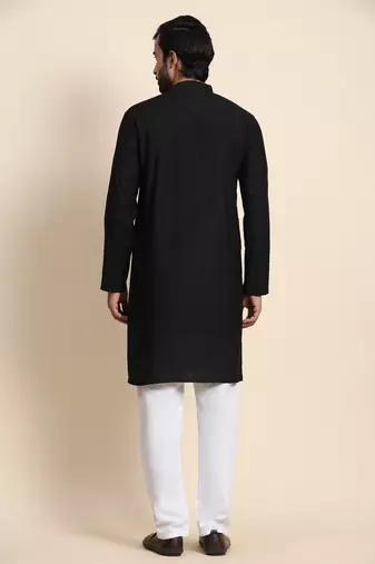 Black viscose rayon self weaved kurta