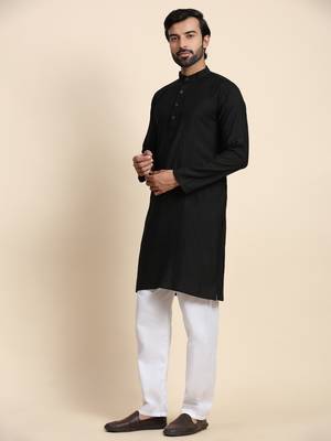 Black viscose rayon self weaved kurta 4