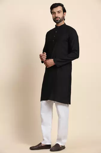 Black viscose rayon self weaved kurta